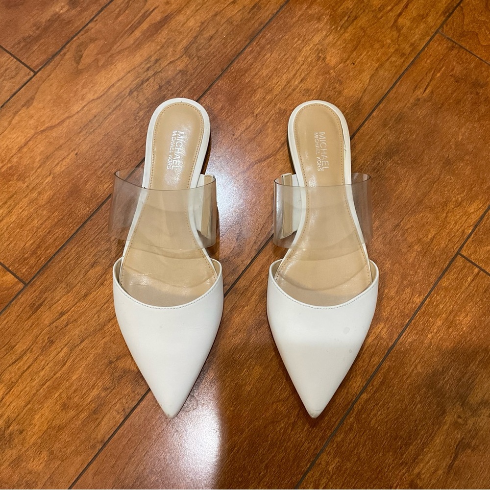 Michael Kors White and Clear Pointed Toe Mules